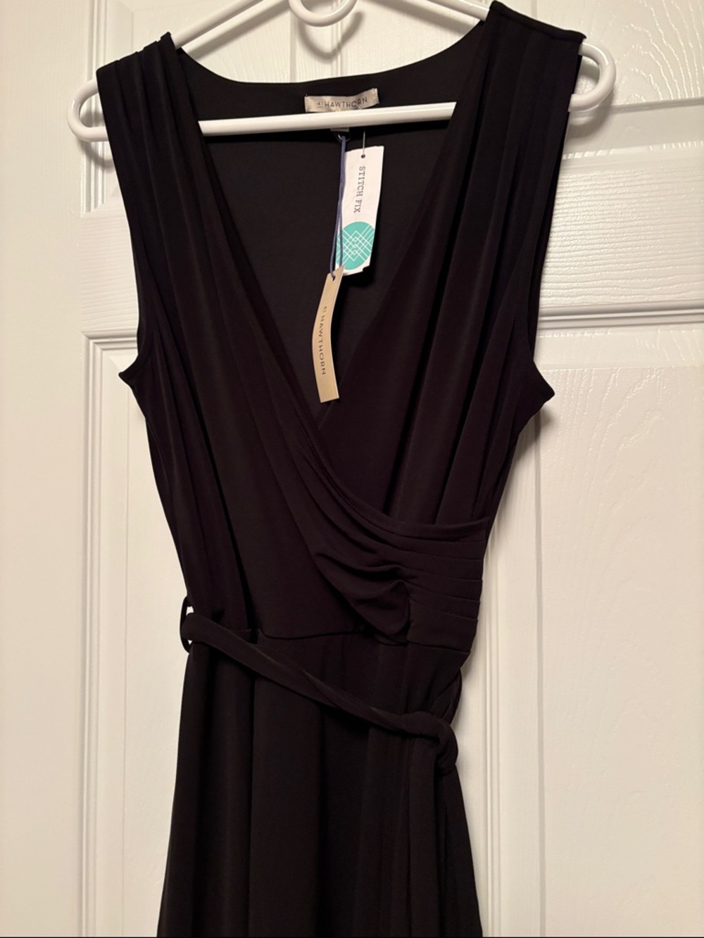 41 Hawthorn Black Sleeveless Wrap Midi Dress with Self-Tie Waist - Picture 5 of 6